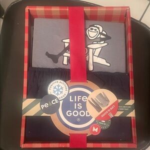 Life Is Good Men's Grey and Blue Boxer Set.